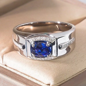 Blue Sapphire Men Ring 925 sterling silver Engagement Rings For Men Gold Ring Gentlemans Bands Wedding Ring Anniversary Gift For Him