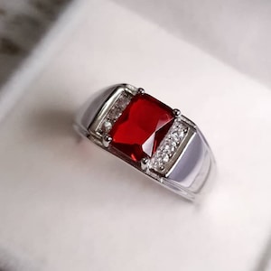 Natural garnet ring Mens Garnet Ring 925 Sterling Silver Gift For Him Garnet Statement Ring Promise Ring January Birthstone mens  Ring