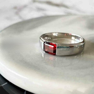 Natural garnet ring Mens Garnet Ring 925 Sterling Silver Gift For Him Garnet Statement Ring Promise Ring January Birthstone mens  Ring