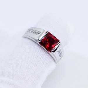 Natural garnet ring Mens Garnet Ring 925 Sterling Silver Gift For Him Garnet Statement Ring Promise Ring January Birthstone mens  Ring