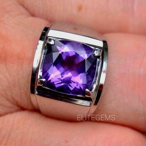 Natural amethyst ring/ men ring/ 925 sterling siver ring /statement ring