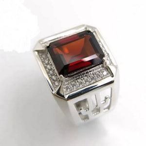 Natural garnet ring Mens Garnet Ring 925 Sterling Silver Gift For Him Garnet Statement Ring Promise Ring January Birthstone mens Ring