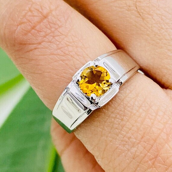 Square Yellow Citrine Gemstone Ring Mens, 925K Sterling Silver, Men's  Jewelry | eBay