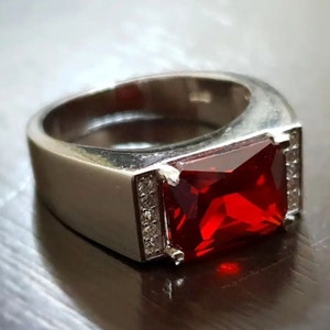 Natural garnet ring Mens Garnet Ring 925 Sterling Silver Gift For Him Garnet Statement Ring Promise Ring January Birthstone mens  Ring