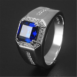 Blue Sapphire Men Ring 925 sterling silver Engagement Rings For Men Gold Ring Gentlemans Bands Wedding Ring Anniversary Gift For Him