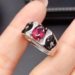 Natural garnet ring Mens Garnet Ring 925 Sterling Silver Gift For Him Garnet Statement Ring Promise Ring January Birthstone mens Ring