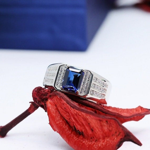 Blue sapphire silver ring for men deals