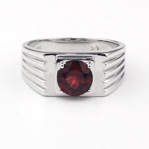 Natural garnet ring Mens Garnet Ring 925 Sterling Silver Gift For Him Garnet Statement Ring Promise Ring January Birthstone mens  Ring