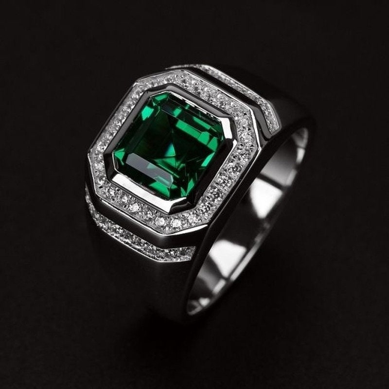 Men's Emerald Ring, Emerald Ring, Men's Wedding Ring, Men