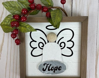 Framed Hope Angel Sign: Rustic Farmhouse Tiered Tray Decor