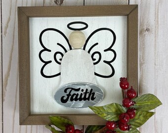 Faith Angel Framed Sign: Rustic Tiered Tray Decor