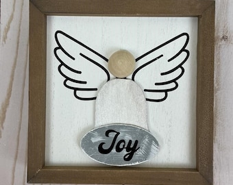 Framed Angel Sign: Rustic Farmhouse Tiered Tray Decor