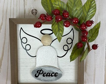 Framed Sign - Peace; Shelf Sitter; Tiered Tray Decor; Angel Decor