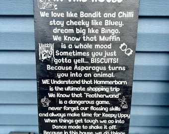 Bluey Inspired Wooden Family Rules Sign: Kids Playroom Decor