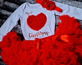 My first christmas tutu and top set for babies,christmas baby outfit,