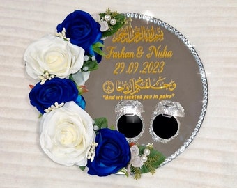 Nikkah ring tray,royal blue and white engagement mirror ring plate, wedding ring plate, wedding gift, ring platter