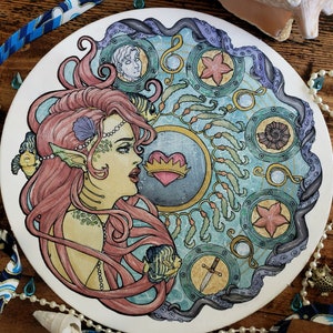 The Little Mermaid Art Nouveau | Fairy Tale Inspired Original Handpainted Watercolor Painting