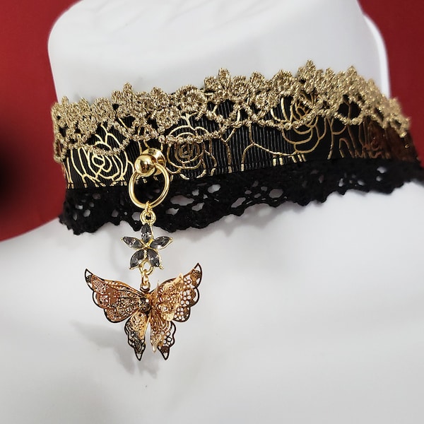 Sacred Garden Collar | Witchy Vintage Gothic Butterfly Rose Choker | Custom Necklace Accessories Ribbon Lace Floral Fantasy EGL Occult Goth