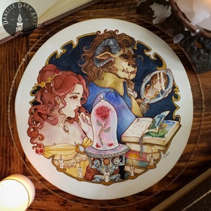 La bella e la bestia Art Nouveau / fiaba ispirata alla pittura ad acquerello originale dipinta a mano