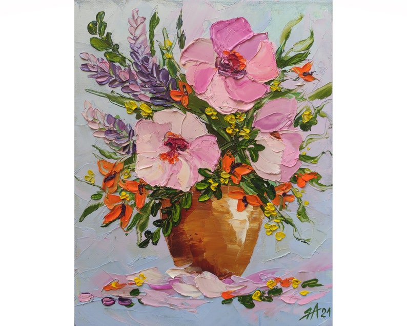 Palette Knife Floral Painting Original Oil Painting Interior Etsy