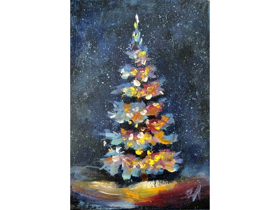 CHRISTMAS TREE - UNIQUE ONE-OF-A-KIND ORIGINAL OIL PAINTING