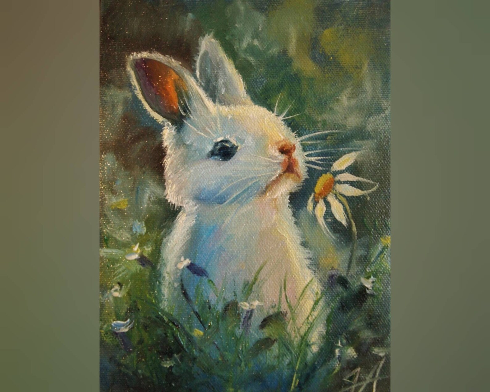Rabbit Painting Animal Small Original Oil Painting Daisy Etsy