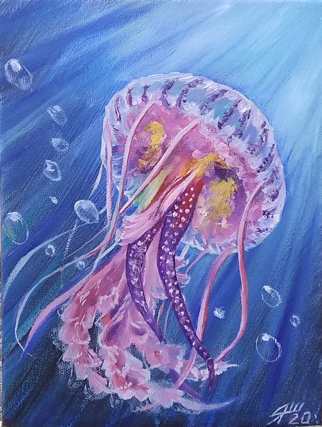 Jellyfish Oil Painting on Canvas Nautical Animal Undersea Etsy