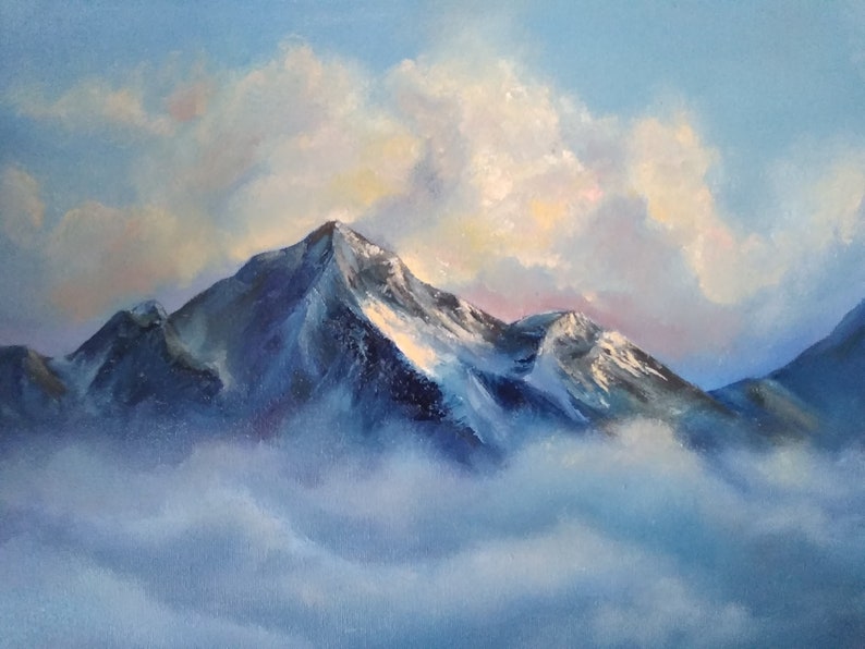 Mountains In The Clouds Oil Painting Canvas Motivating Etsy