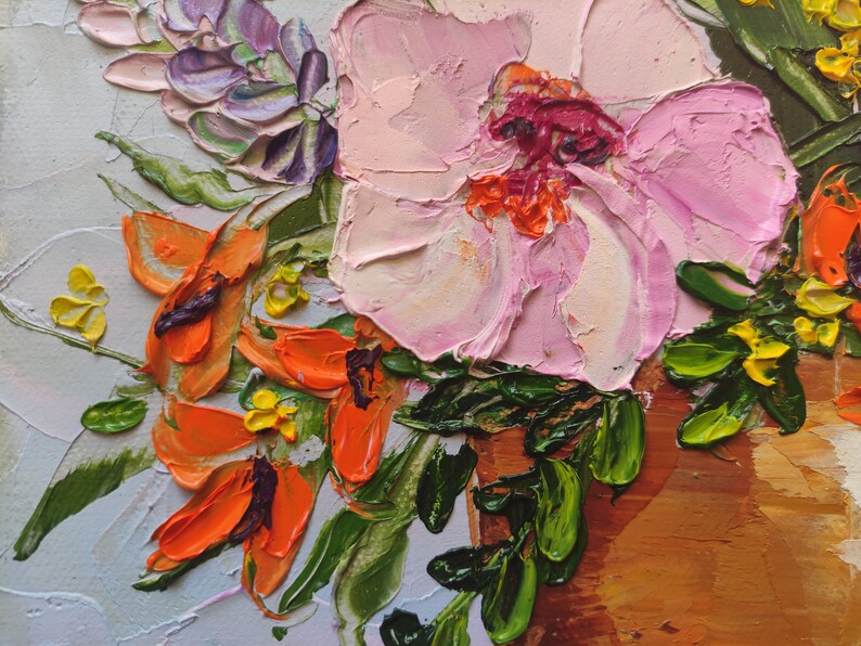 Palette Knife Floral Painting Original Oil Painting Interior Etsy