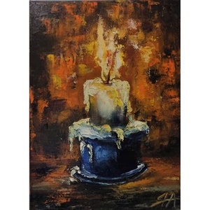 Small Original Oil Painting on Canvas &quot;Candle&quot; Fire Artwork Palette Knife Painting Easter Wall Decor Handmade Fine Art Ölgemälde Gift