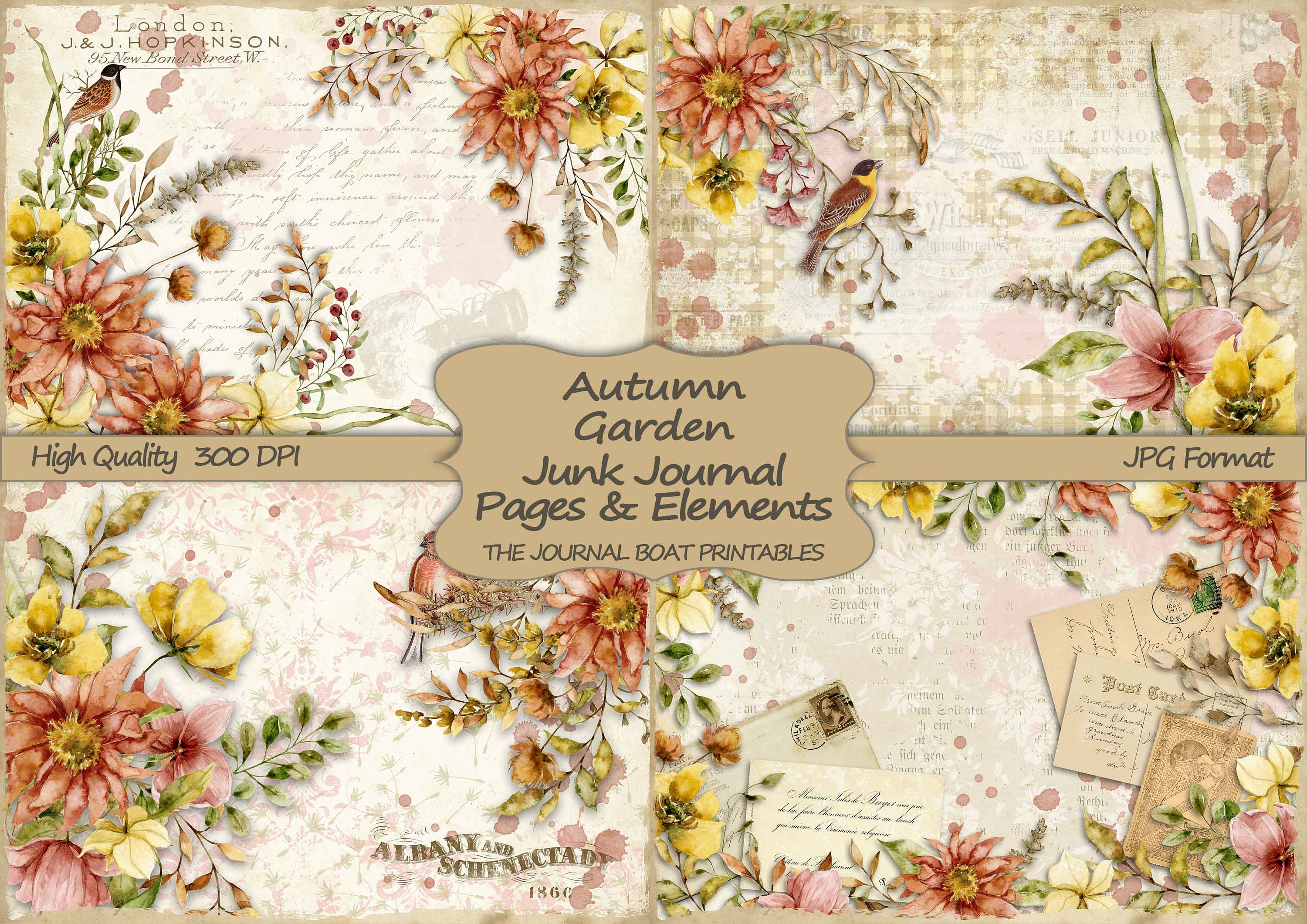 Junk Journal Kit, Autumn Garden, Vintage Ephemera, Collage Sheets, Di…