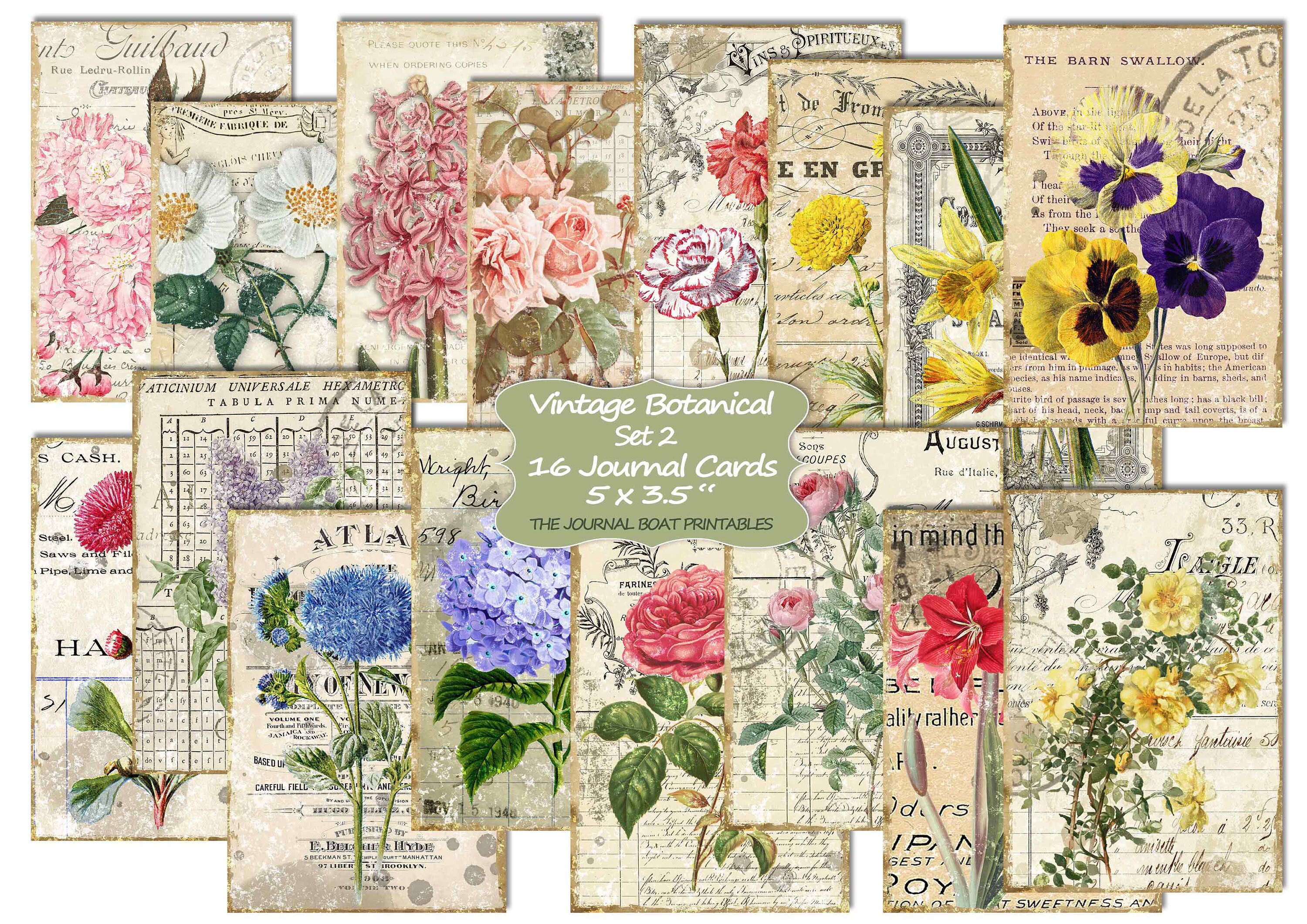 Botanical Journal Cards, ATC, Printable, Digital Download, Collage Sh…
