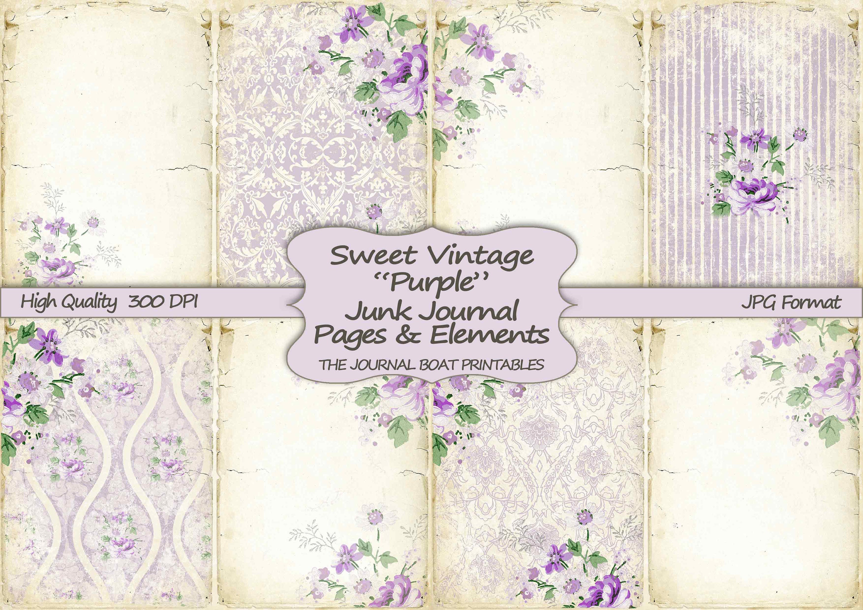 Junk Journal Kit, Sweet Vintage, Purple, Vintage Ephemera, Collage Sh…