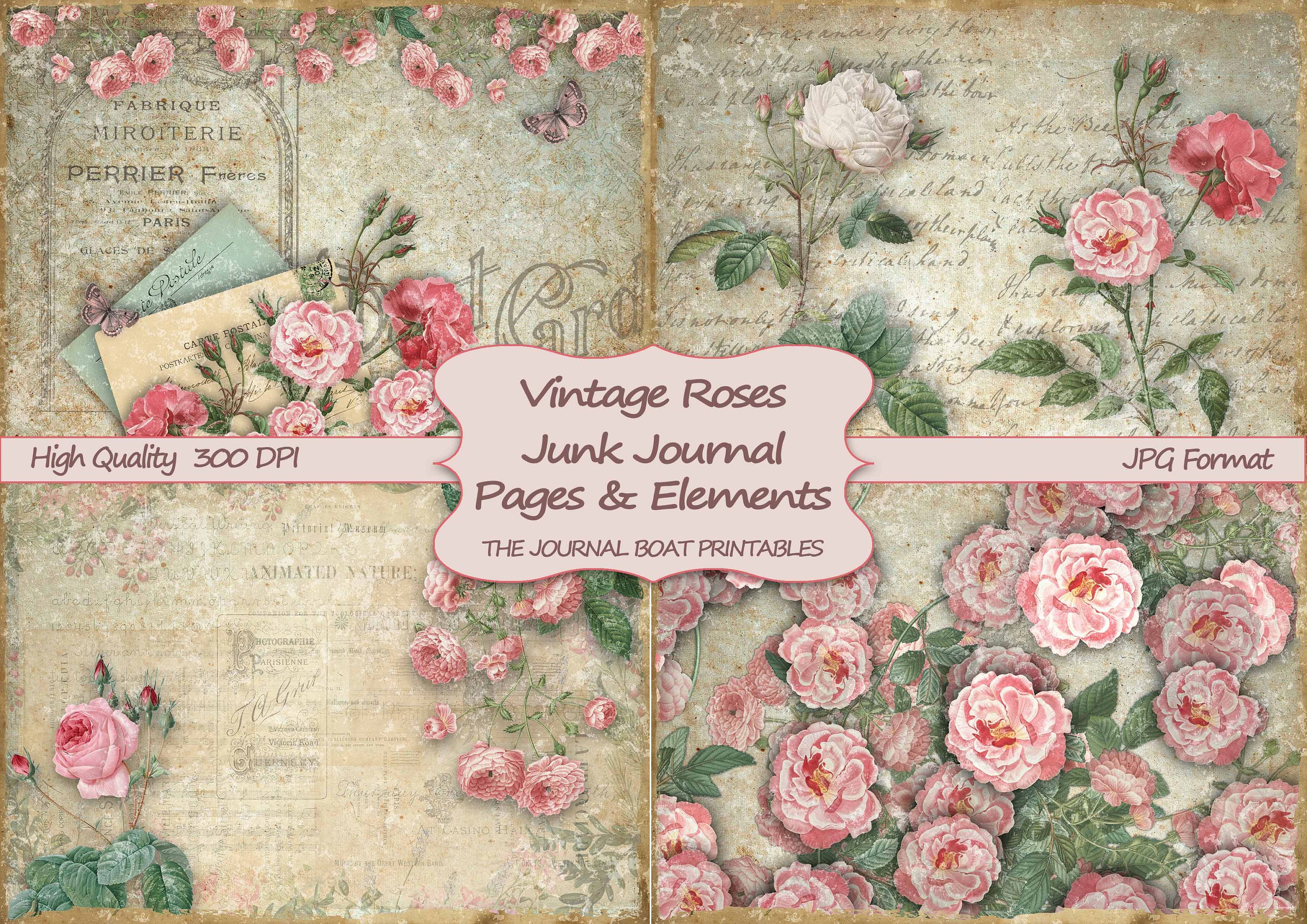 Junk Journal Kit Vintage Roses Printable Paper Shabby Chic - Etsy Canada