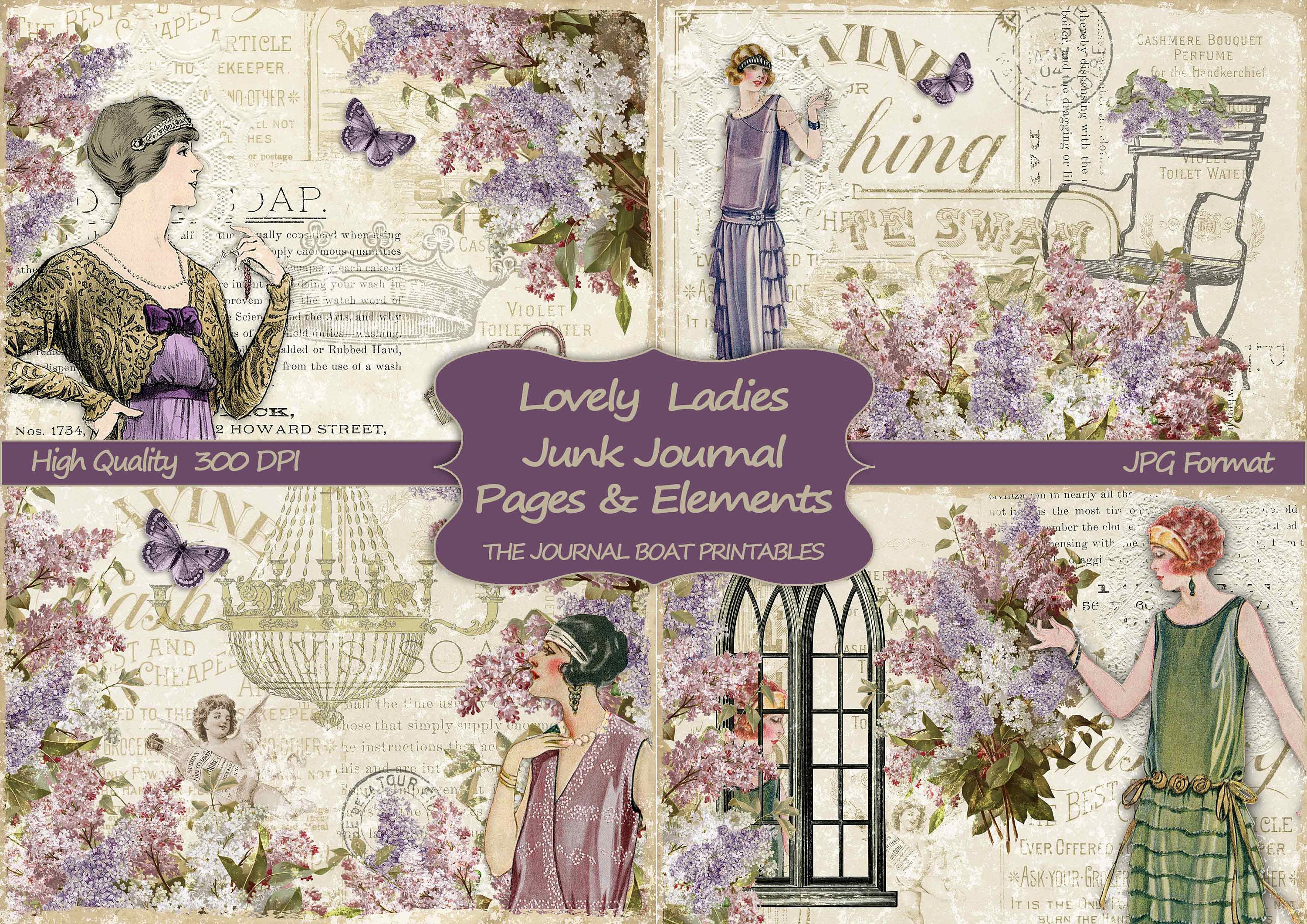 Printable Junk Journal Kit, Lovely Ladies, Purple, Lilac, Collage She…