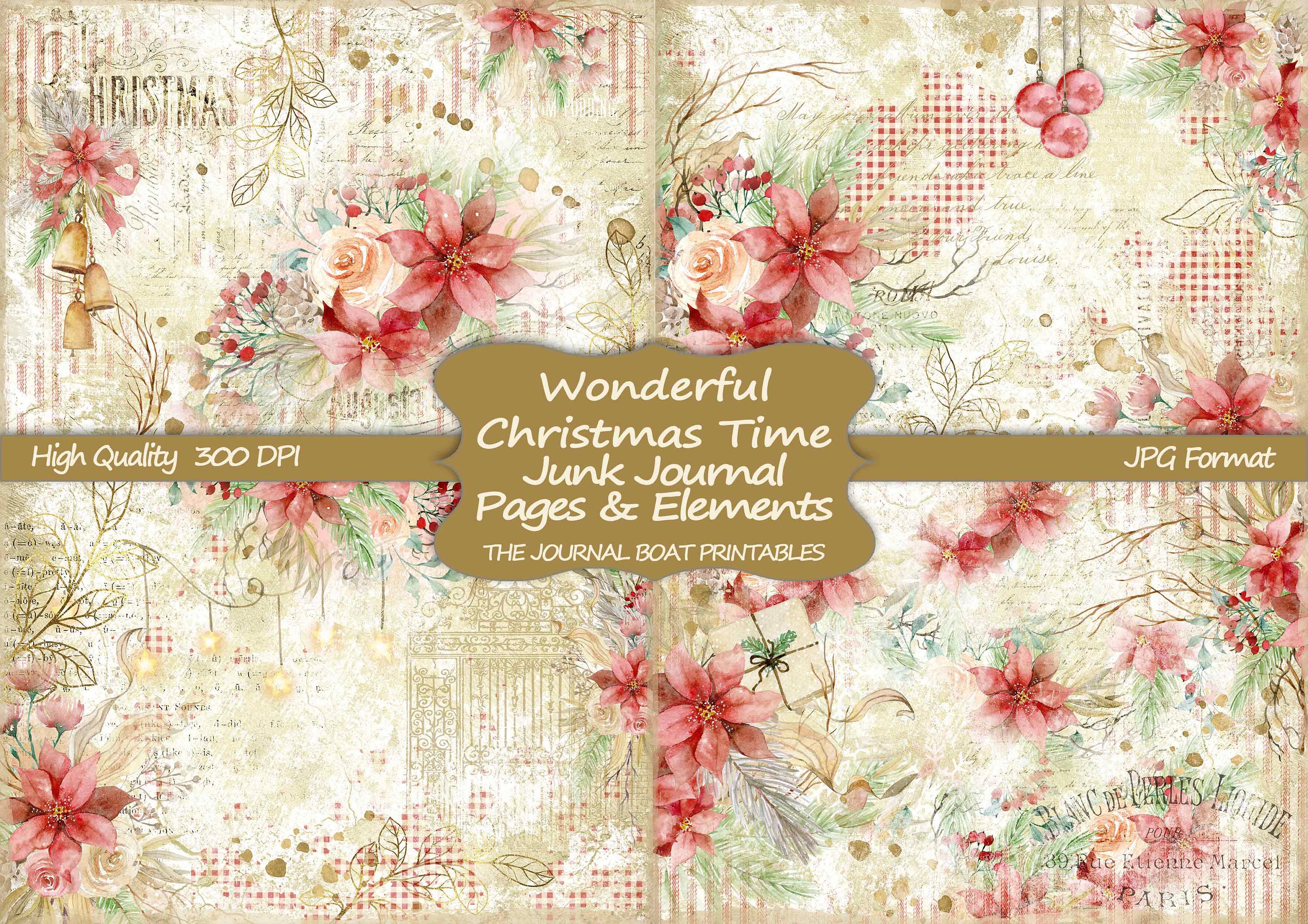 Junk Journal Kit, Wonderful Christmas Time, Vintage Ephemera, Collage…