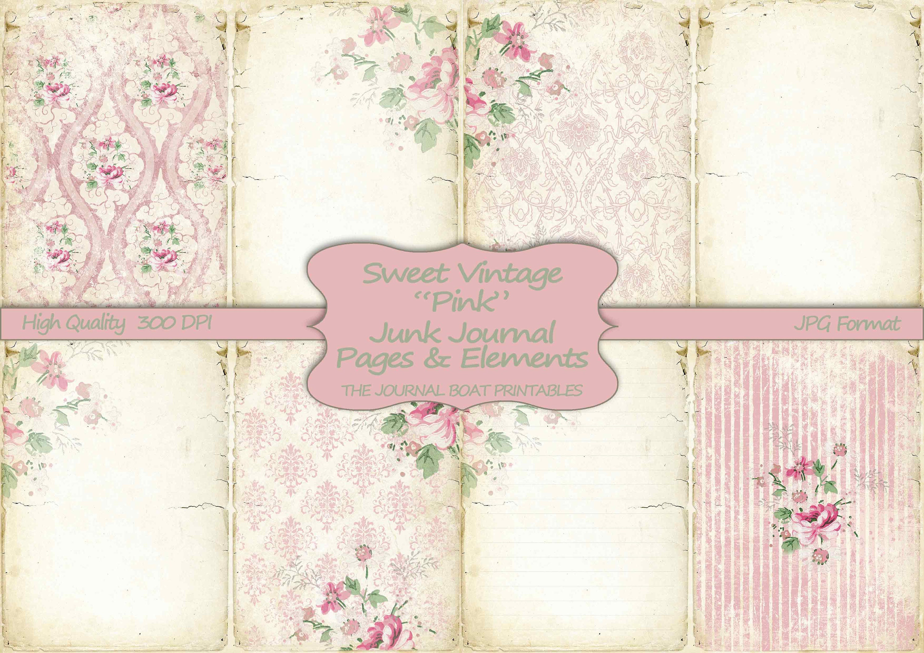 Junk Journal Kit, Sweet Vintage, Pink, Vintage Ephemera, Collage Shee…