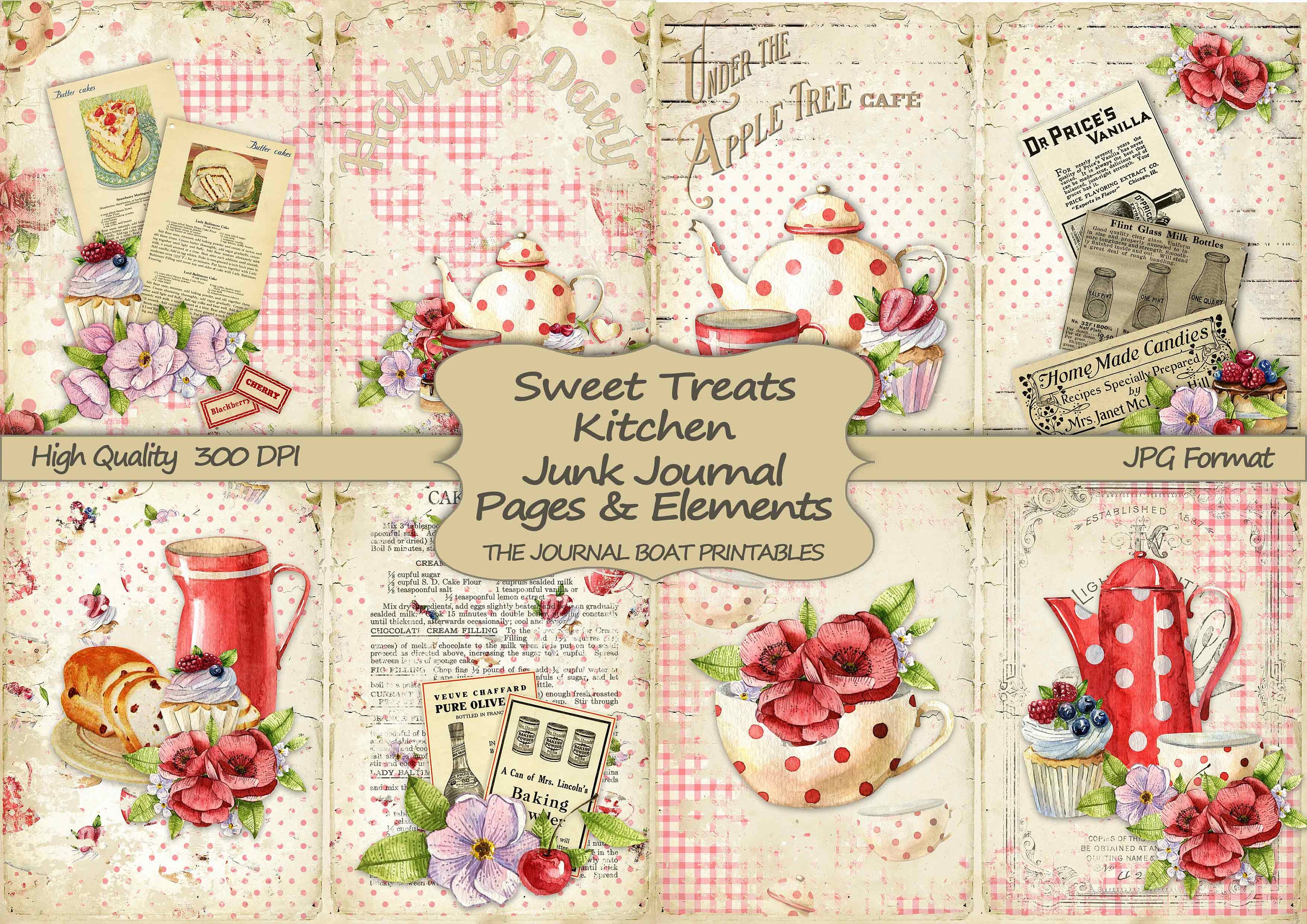 Junk Journal Kit, recipe book, Sweet Treats Kitchen, Vintage Ephemera…