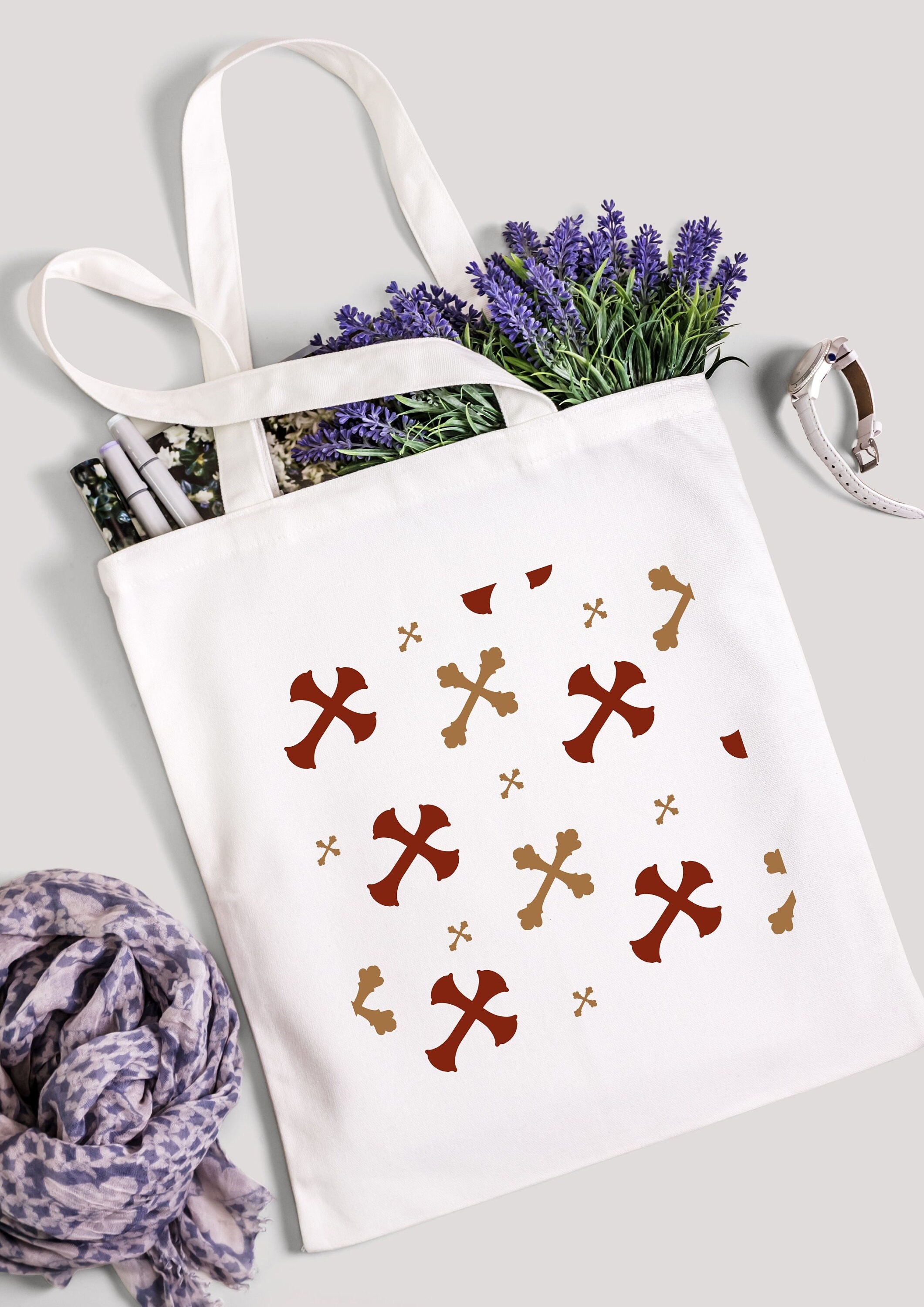 Tote Bag with Cross Catholic Handbag Christian Design Etsy