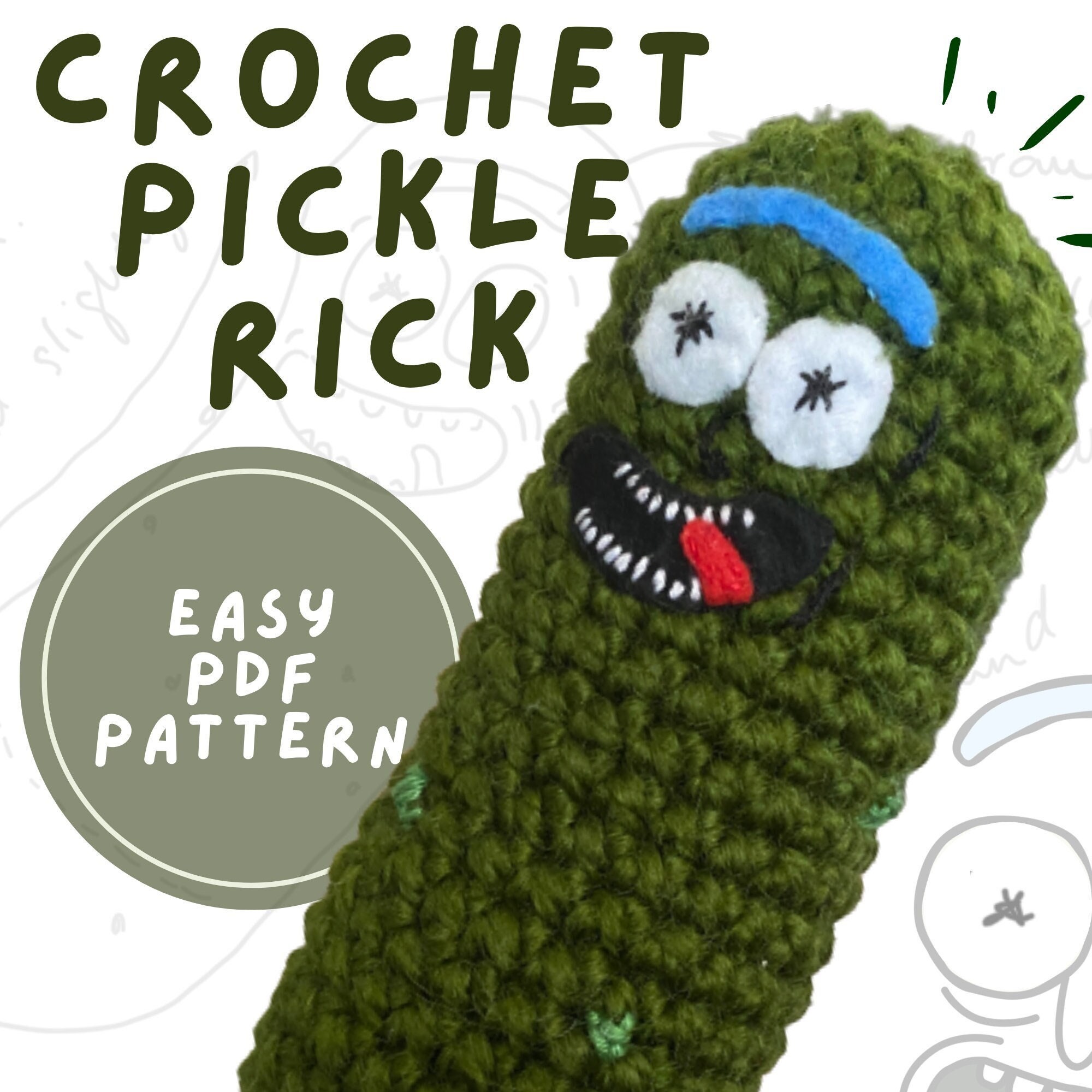 Emotional Support Pickle Crochet Pattern Instant Download PDF No Sew Kawaii  Amigurumi Play Food for Beginners, Fast, Easy, Great Gift 