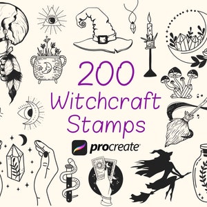 200 Witchcraft Procreate Stamps | Mystic Procreate Stamps | Celestial, Crystal and Potions Procreate Stamps | Commercial Use Included