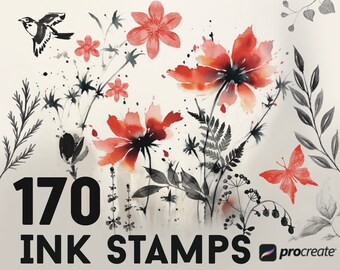 170 Japanese Ink Stamps, Sumi Brush, Procreate Asian Ink (Digital Download)