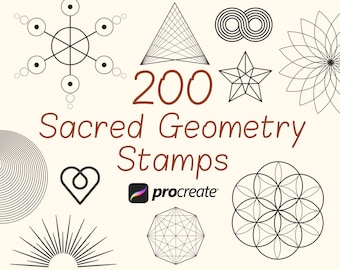 200 stempli Procreate z motywem świętej geometrii: minimalistyczne wzory tatuaży (do użytku komercyjnego)