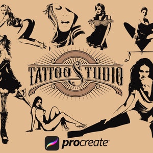 60 pennelli per timbri per tatuaggi silhouette sexy, pennelli per tatuaggi procreati pin up, silhouette donna procreate, pennelli pin up, timbri tattooprocreate