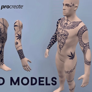Procreate Male 3D Model Set: Arm, Leg, Torso (OBJ Files)