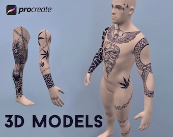 6 modelli di oggetti 3D Procreate Male, modello maschile 3D, modello 3D, modello braccio 3D, modello gamba 3D, torso 3D, corpo umano 3D procreato, modello tatuaggio