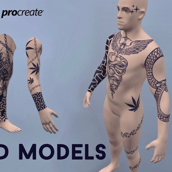 6 Procréer des modèles d'objets 3D masculins, modèle masculin 3D, modèle 3D, modèle de bras 3D, modèle de jambe 3D, torse 3D, procréer un corps humain 3D, modèle de tatouage