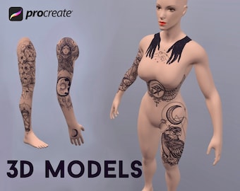 Procreate 3D Female Body | Arm Leg Torso Tattoo Mockup for iPad
