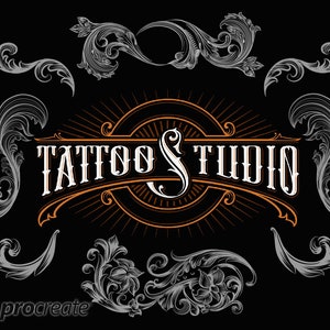 Procreate Ornaments and Filigree Tattoo Stamps: 133 Brush Designs