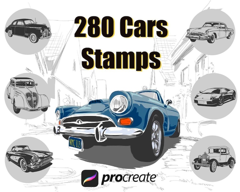 Car Stamp Brushes Procreate Retro Cars Stamps Modern & Etsy